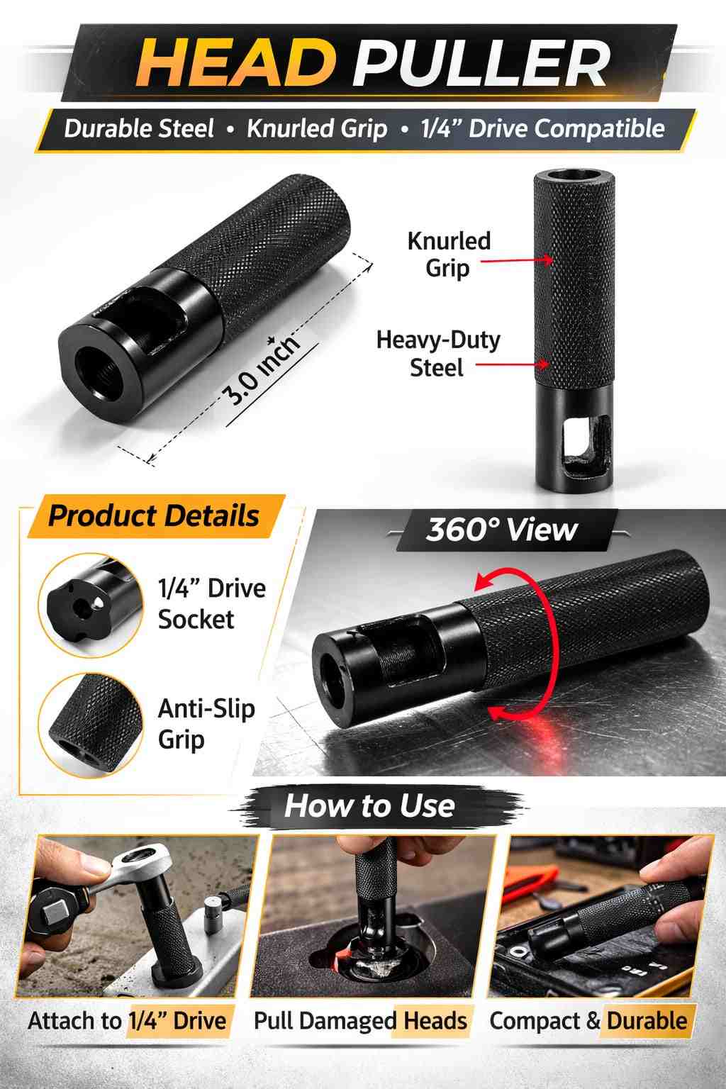 Head Puller Tool 1/4" Drive - Stripped Bolt Extractor | MecSpot thumbnail 2