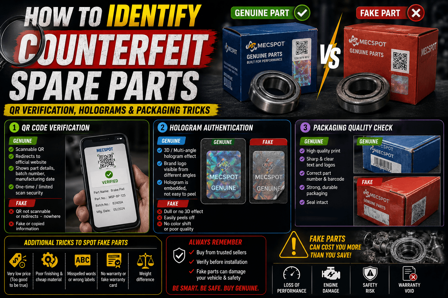 How to Identify Counterfeit Spare Parts: QR Verification, Holograms & Packaging Tricks